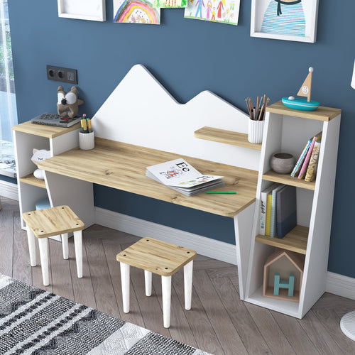 Birou pentru copii SWEET 6 rafturi 2 tabureți 180 x 94 cm - Maroom Birou pentru copii SWEET 6 rafturi 2 tabureți 180 x 94 cm - Maroom