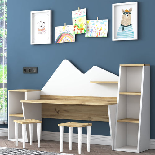 Birou pentru copii SWEET 6 rafturi 2 tabureți 180 x 94 cm - Maroom Birou pentru copii SWEET 6 rafturi 2 tabureți 180 x 94 cm - Maroom