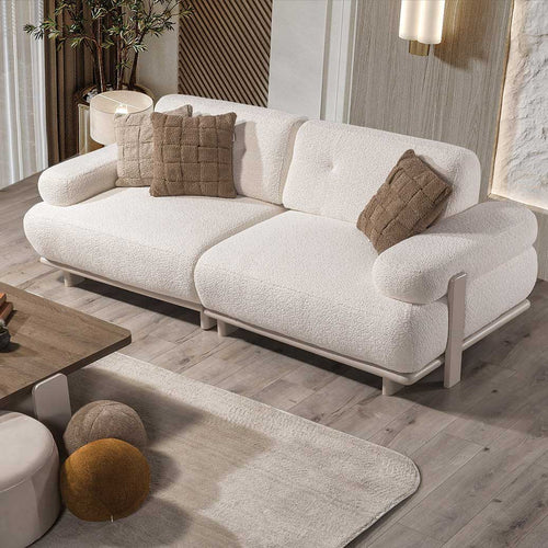 Canapea PANDA extensibil 3 locuri  textură modernă boucle picioarelor: Lemn. Canapea PANDA extensibil 3 locuri  textură modernă boucle picioarelor: Lemn.