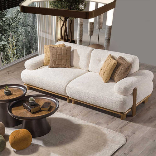 Canapea PANDA extensibil 3 locuri  textură modernă boucle picioarelor: Lemn. Canapea PANDA extensibil 3 locuri  textură modernă boucle picioarelor: Lemn.