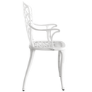Scaun exterior alb PALERMO fotografiat din lateral, evidențiind designul ergonomic, structura durabilă și materialul rezistent la intemperii. Ideal pentru terase, grădini, balcoane, cafenele și restaurante.