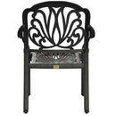 Scaun exterior stivuibil negru CAPRI fotografiat din spate, evidențiind designul ergonomic, materialul durabil și structura rezistentă la intemperii. Ideal pentru spații exterioare precum terase, grădini și cafenele.