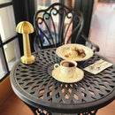 Scaun si masă negru SARDEGNA, ideal pentru terase, grădini, cafenele și restaurante. Design elegant, material rezistent la intemperii, protecție UV și durabilitate sporită.