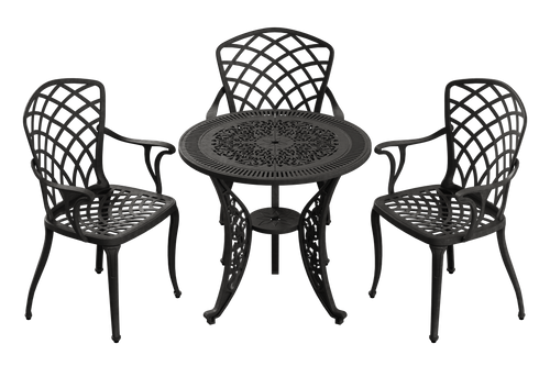 Set de mobilier exterior NEGRU cu 3 scaune și o masă, ideal pentru terase, grădini, cafenele și restaurante. Design elegant, material rezistent la intemperii, protecție UV și durabilitate sporită. Set de mobilier exterior NEGRU cu 3 scaune și o masă, ideal pentru terase, grădini, cafenele și restaurante. Design elegant, material rezistent la intemperii, protecție UV și durabilitate sporită.