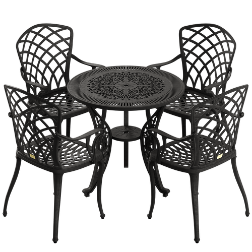 Set de mobilier exterior NEGRU cu 4 scaune și o masă, ideal pentru terase, grădini, cafenele și restaurante. Design elegant, material rezistent la intemperii, protecție UV și durabilitate sporită. Set de mobilier exterior NEGRU cu 4 scaune și o masă, ideal pentru terase, grădini, cafenele și restaurante. Design elegant, material rezistent la intemperii, protecție UV și durabilitate sporită.