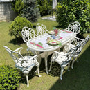 Set de mobilier exterior alb cu sase scaune SICILY și o masă, ideal pentru terase, grădini, cafenele și restaurante. Design elegant, material rezistent la intemperii, protecție UV și durabilitate sporită.