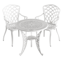 Set de mobilier exterior albe cu 2 scaune și o masă, ideal pentru terase, grădini, cafenele și restaurante. Design elegant, material rezistent la intemperii, protecție UV și durabilitate sporită.