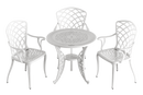Set de mobilier exterior albe cu 3 scaune și o masă, ideal pentru terase, grădini, cafenele și restaurante. Design elegant, material rezistent la intemperii, protecție UV și durabilitate sporită.