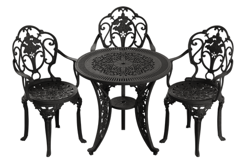 Set de mobilier exterior negru cu 3 scaune SICILY și o masă, ideal pentru terase, grădini, cafenele și restaurante. Design elegant, material rezistent la intemperii, protecție UV și durabilitate sporită. Set de mobilier exterior negru cu 3 scaune SICILY și o masă, ideal pentru terase, grădini, cafenele și restaurante. Design elegant, material rezistent la intemperii, protecție UV și durabilitate sporită.