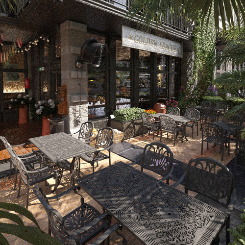 Set de mobilier exterior negru cu scaune CAPRI și o masă, ideal pentru terase, grădini, cafenele și restaurante. Design elegant, material rezistent la intemperii, protecție UV și durabilitate sporită. Set de mobilier exterior negru cu scaune CAPRI și o masă, ideal pentru terase, grădini, cafenele și restaurante. Design elegant, material rezistent la intemperii, protecție UV și durabilitate sporită.