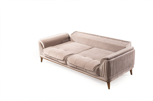 Canapea extensibilă 3 locuri MAGNUM 230 cm, material: Catifea, picioarelor: lemn , detalie  extensbila Canapea extensibilă 3 locuri MAGNUM 230 cm, material: Catifea, picioarelor: lemn , detalie  extensbila