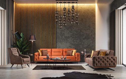 Canapea extensibilă 4 locuri HAVANA 265 cm, catifea țesătură aspect piele, Tipul picioarelor:Metal 2 canapele 1 fotoliu Canapea extensibilă 4 locuri HAVANA 265 cm, catifea țesătură aspect piele, Tipul picioarelor:Metal 2 canapele 1 fotoliu