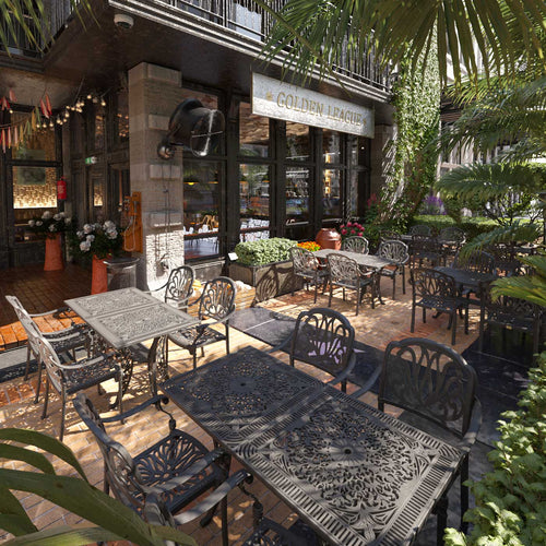 Set de mobilier exterior cu şaisprezece scaune negre  și patru mesele fixe negre SARDEGNA, ideal pentru terase, grădini, cafenele și restaurante. Design elegant, material rezistent la intemperii, protecție UV și durabilitate sporită. Set de mobilier exterior cu şaisprezece scaune negre  și patru mesele fixe negre SARDEGNA, ideal pentru terase, grădini, cafenele și restaurante. Design elegant, material rezistent la intemperii, protecție UV și durabilitate sporită.