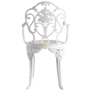 Scaun exterior alb SICILY fotografiat din spate, evidențiind designul ergonomic, materialul durabil și structura rezistentă la intemperii. Ideal pentru spații exterioare precum terase, grădini și cafenele.