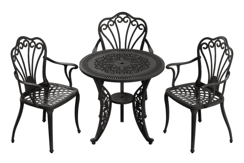 Set masă rotundă și 3 scaune gradina negre ergonomice din plastic durabil, rezistente la intemperii și raze UV. Ideal pentru terasă, grădină sau balcon. Set masă rotundă și 3 scaune gradina negre ergonomice din plastic durabil, rezistente la intemperii și raze UV. Ideal pentru terasă, grădină sau balcon.