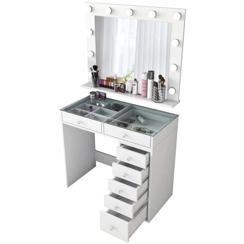 Masă de toaleta cu oglindă iluminată LED DIANA 7 sertare 90 x 45 cm, LED inclus - Maroom