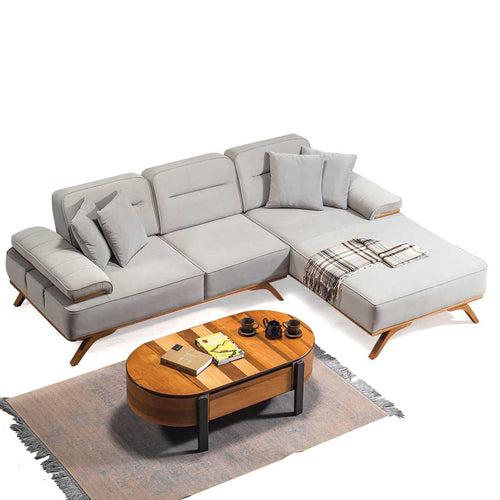 Colțar Extensibil 3+1 locuri cu șezlong AVIVA 265 x 190 cm, material: Catifea exclusivă, picioarelor: Lemn, din sus