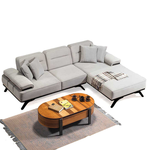 Colțar Extensibil 3+1 locuri cu șezlong AVIVA 265 x 190 cm, material: Catifea exclusivă, picioarelor: Lemn, din sus