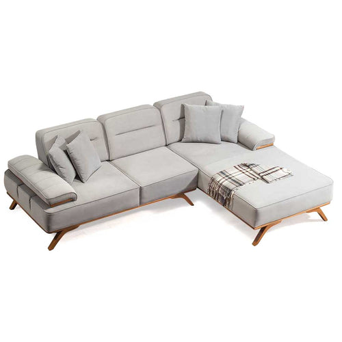 Colțar Extensibil 3+1 locuri cu șezlong AVIVA 265 x 190 cm, material: Catifea exclusivă, picioarelor: Lemn, din sus