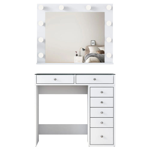 Masă de toaleta cu oglindă iluminată LED DIANA 7 sertare 90 x 45 cm, LED inclus - Maroom