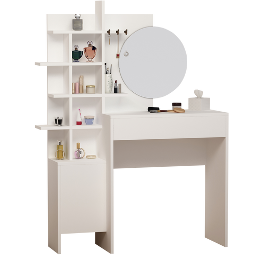 Masă de toaleta cu oglindă ROUGE 5 rafturi 1 ușă 1 sertar 105 cm, Opțiuni culoare