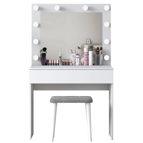 Masă de toaleta cu oglindă iluminată LED și taburet SWAN 1 sertar 90 x 45 cm, LED inclus - Maroom