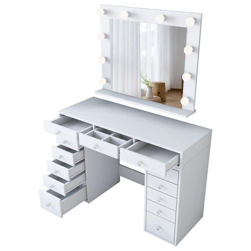 Masă de toaleta cu oglindă iluminată LED DIANA PURE 13 sertare 120 x 45 cm, LED inclus - Maroom