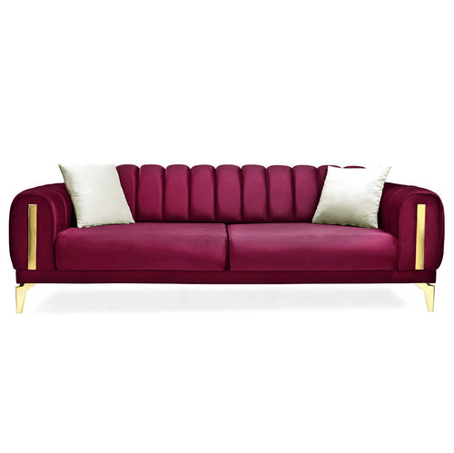 Canapea extensibilă 3 locuri EMERALD NW 215 cm, material:Catifea, picioarelor: auriu,  din fata