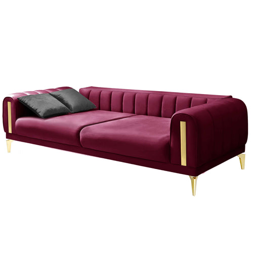 Canapea extensibilă 3 locuri EMERALD NW 215 cm, material:Catifea, picioarelor: auriu,  detalie extensibila