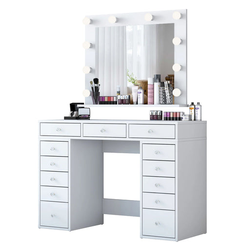 Masă de toaleta cu oglindă iluminată LED DIANA PURE 13 sertare 120 x 45 cm, LED inclus - Maroom