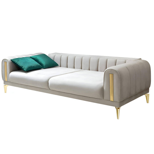 Canapea extensibilă 3 locuri EMERALD NW 215 cm, material:Catifea, picioarelor: Auriu,  detalie extensibila