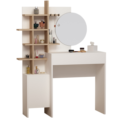 Masă de toaleta cu oglindă ROUGE 5 rafturi 1 ușă 1 sertar 105 cm, Opțiuni culoare