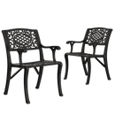 2 scaune exterior negre RIMINI evidențiind designul ergonomic, materialul durabil și structura rezistentă la intemperii. Ideal pentru spații exterioare precum terase, grădini și cafenele.