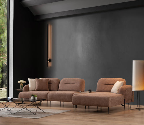 Colțar modular extensibil KAPPA cu modul măsuța, 355 x 185 cm  picior metal, textură modernă boucle