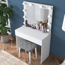 Masă de toaleta cu oglindă iluminată LED și taburet SWAN 1 sertar 90 x 45 cm, LED inclus - Maroom