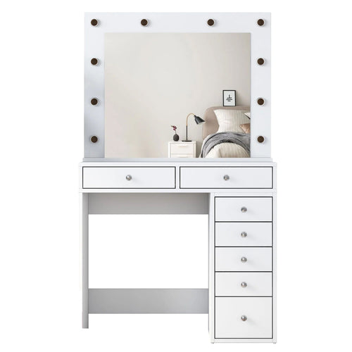 Masă de toaleta cu oglindă iluminată LED DIANA PURE 7 sertare 90 x 45 cm, LED inclus - Maroom