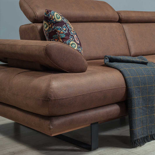 Colțar Extensibil 6 locuri TERRA 305 x 270 cm , Țesătură cu aspect de piele, Tipul picioarelor: Metal , detalie