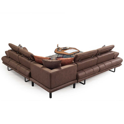 Colțar Extensibil 6 locuri TERRA 305 x 270 cm , Țesătură cu aspect de piele, Tipul picioarelor: Metal , detalie     din spate