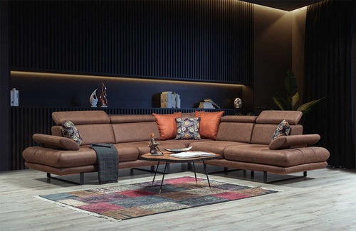 Colțar Extensibil 6 locuri TERRA 305 x 270 cm , Țesătură cu aspect de piele, Tipul picioarelor: Metal , detalie