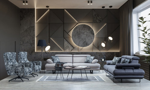 Canapea extensibilă TERRA, Țesătură cu aspect de piele, Tipul picioarelor: Metal , 2 canapele 2 fotolii