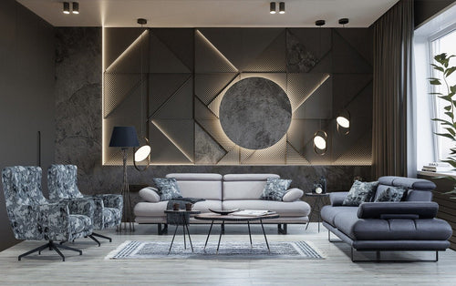 Fotoliu TERRA 77 cm, Țesătură cu aspect de piele, Tipul picioarelor: Metal ,   2 canapele 2 fotolii