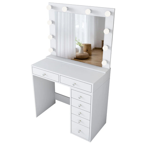 Masă de toaleta cu oglindă iluminată LED DIANA PURE 7 sertare 90 x 45 cm, LED inclus - Maroom