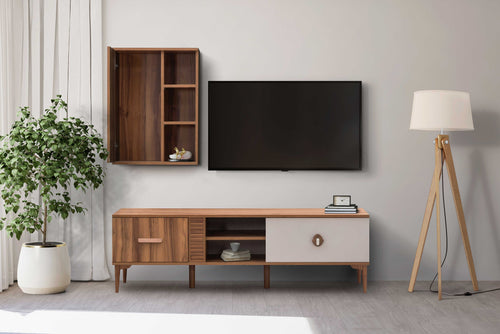 Set Comodă TV LEILA 5 rafturi 1 ușă 2 sertare 200 cm - Maroom