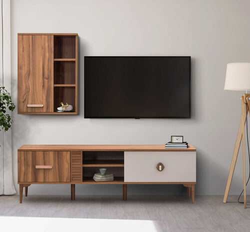 Set Comodă TV LEILA 5 rafturi 1 ușă 2 sertare 200 cm - Maroom