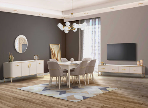 Masă extensibilă cu 6 scaune ECRU, 170 ( 205 ) x 89 cm - Maroom