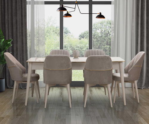 Masă extensibilă cu 6 scaune ECRU, 170 ( 205 ) x 89 cm - Maroom