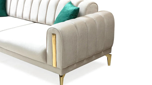 Canapea extensibilă 3 locuri EMERALD NW 215 cm, material:Catifea, picioarelor: auriu,  detalie