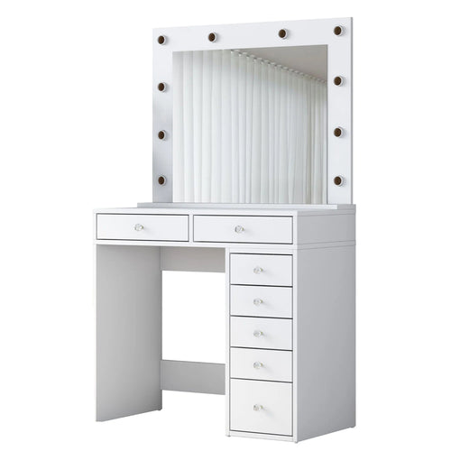 Masă de toaleta cu oglindă iluminată LED DIANA PURE 7 sertare 90 x 45 cm, LED inclus - Maroom