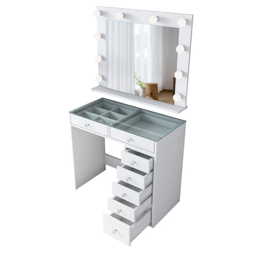 Masă de toaleta cu oglindă iluminată LED DIANA 7 sertare 90 x 45 cm, LED inclus - Maroom