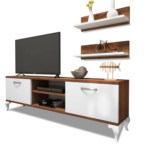 Set comodă Tv HARMONY 4 rafturi 2 uși 150cm, Opțiuni culoare - Nuc inchis